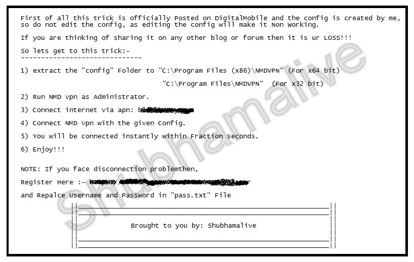 1) Extract the "config" Folder to "C:Program Files (x86)NMDVPN" (For x64 bit)